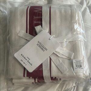 Williams Sonoma Burgundy and White Kitchen Towels